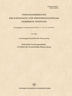 cover image of Seismische Forschungsarbeiten im Ostteil des Grubenfeldes König Ludwig